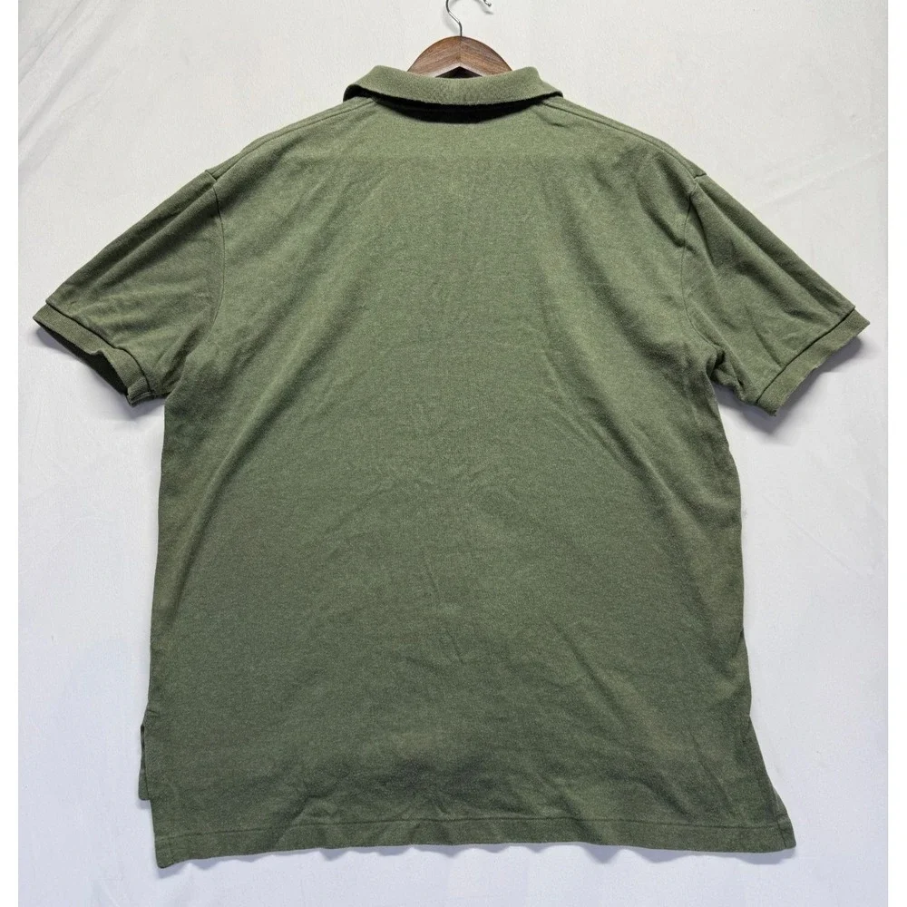 Polo Ralph Lauren Polo Shirt Men Medium Olive Green Cotton Hi‎ Low Hem Side Slit